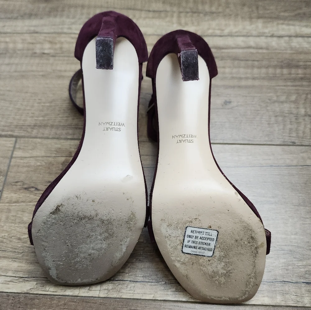 Stuart Weitzman Women's Burgundy Suede Nudistcurve Heels G 260502-7 open toe 8.5 - Picture 9 of 17
